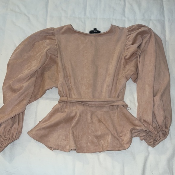 Lionel Faux Suede Balloon Sleeve Peplum Blouse - Picture 5 of 5